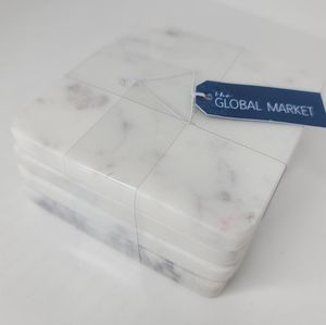 Global market NWT white marbel drink coaster square set of 4. Elegant stone